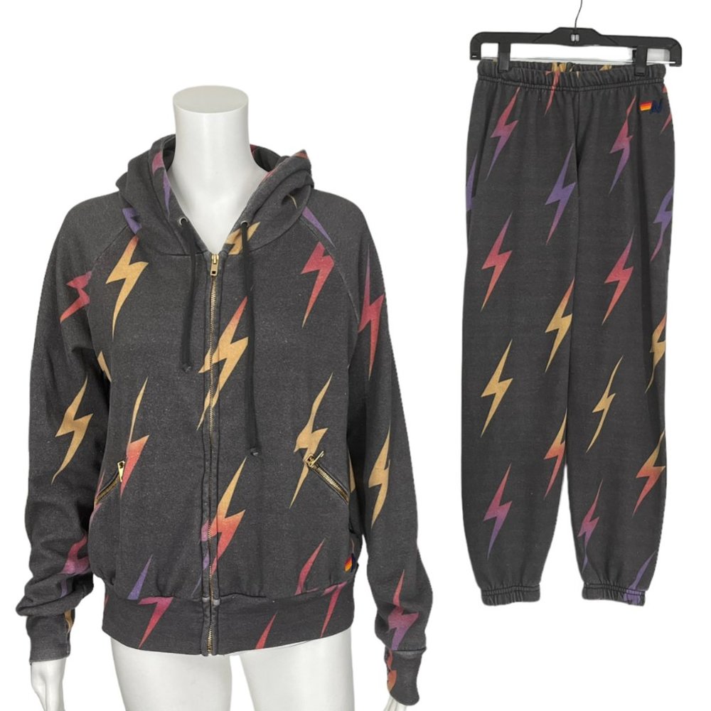 Aviator Nation Gray Lightning Bolt 2 Piece Tracksuit Set Size XS